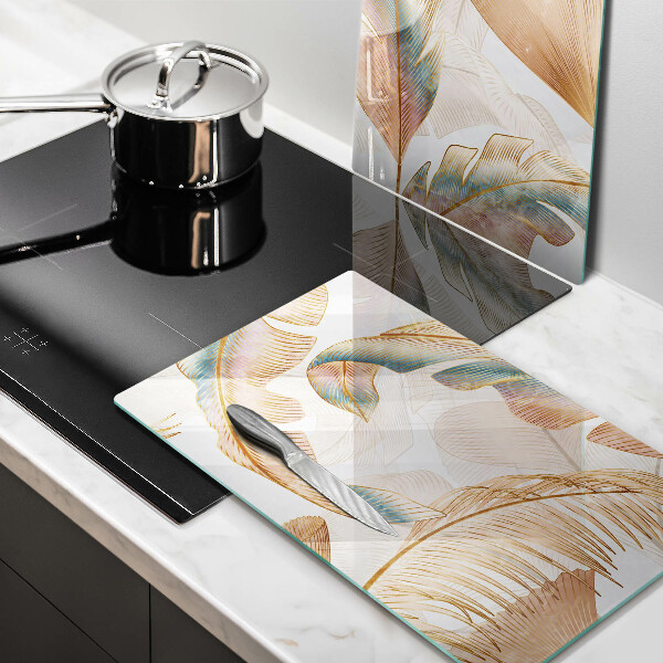 Tagliere in vetro temperato Piume e foglie boho