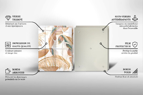 Tagliere in vetro temperato Piume e foglie boho