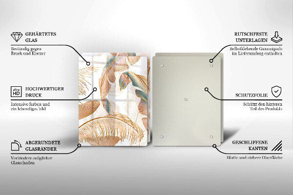 Tagliere in vetro temperato Piume e foglie boho