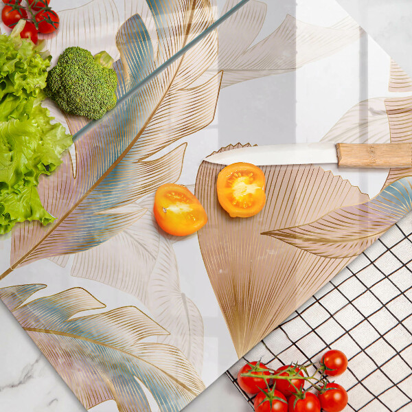 Tagliere in vetro temperato Piume e foglie boho