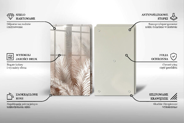 Tagliere in vetro temperato Foglie di vegetazione boho