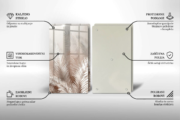 Tagliere in vetro temperato Foglie di vegetazione boho