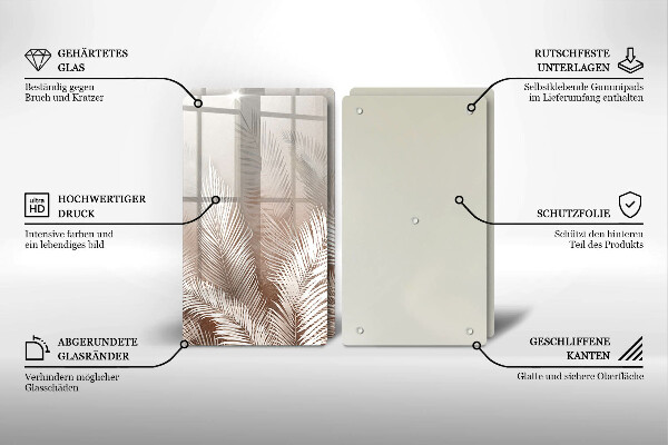 Tagliere in vetro temperato Foglie di vegetazione boho