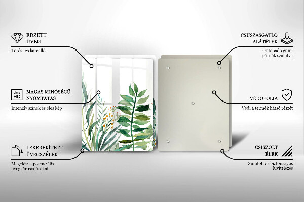 Tagliere in vetro temperato Illustrazione delle foglie delle piante