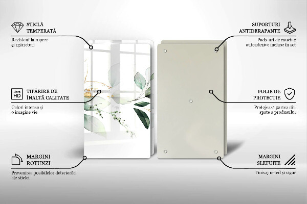 Tagliere in vetro temperato Foglie ad acquerello