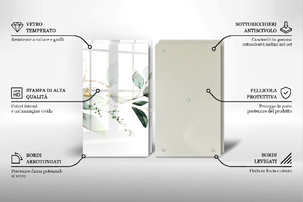 Tagliere in vetro temperato Foglie ad acquerello