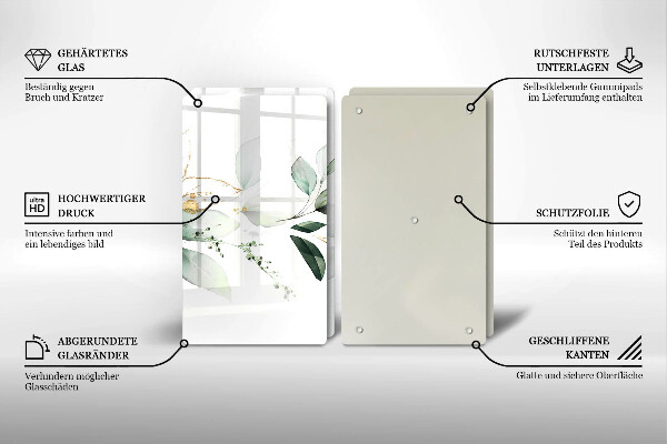 Tagliere in vetro temperato Foglie ad acquerello