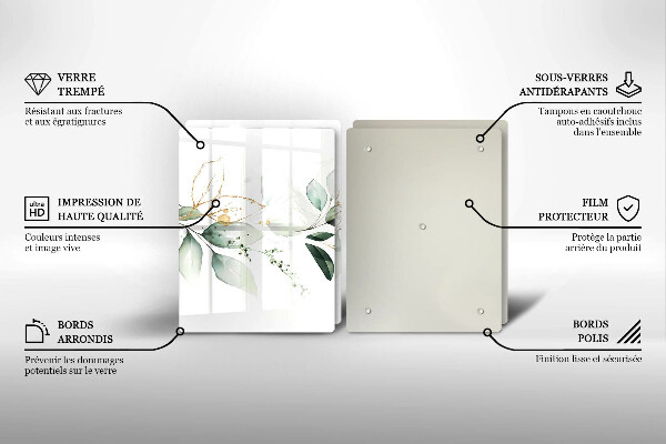 Tagliere in vetro temperato Foglie ad acquerello
