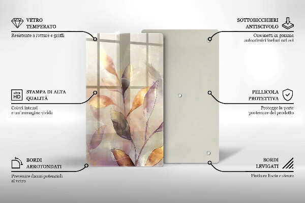 Tagliere in vetro Foglie boho dipinte
