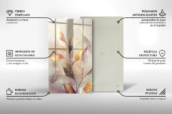 Tagliere in vetro Foglie boho dipinte