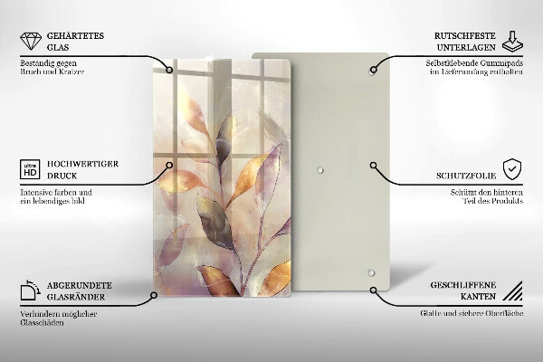 Tagliere in vetro Foglie boho dipinte