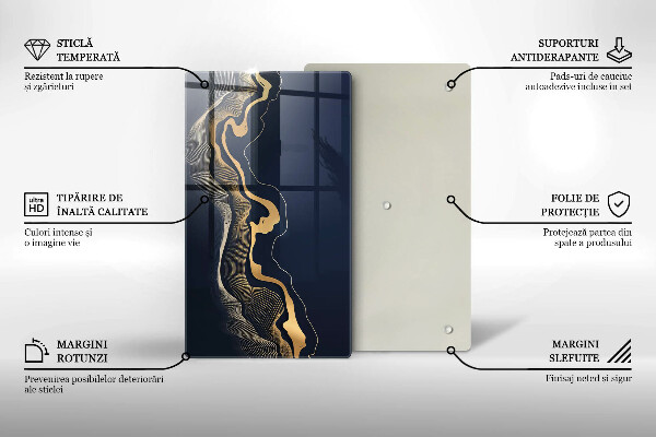 Tagliere in vetro Linee dorate astratte