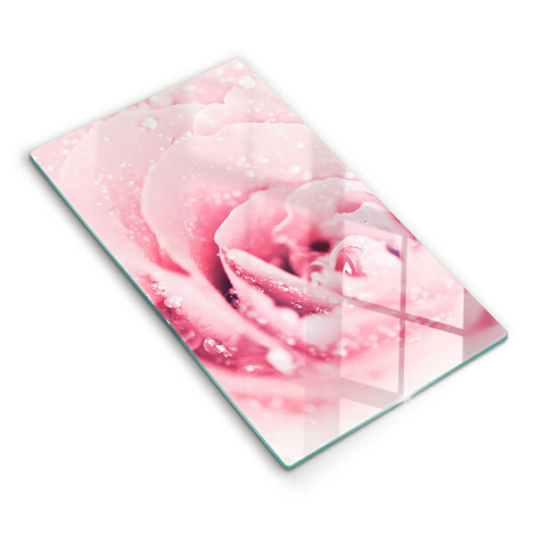 Tagliere in vetro Gocce di rugiada e fiore di rosa