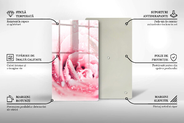 Tagliere in vetro Gocce di rugiada e fiore di rosa