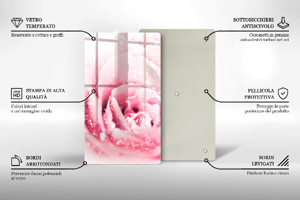 Tagliere in vetro Gocce di rugiada e fiore di rosa