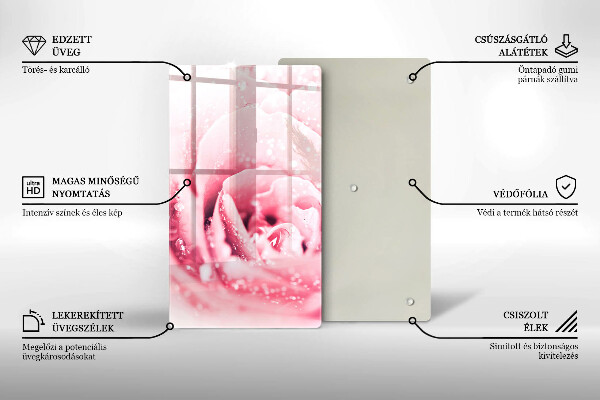 Tagliere in vetro Gocce di rugiada e fiore di rosa