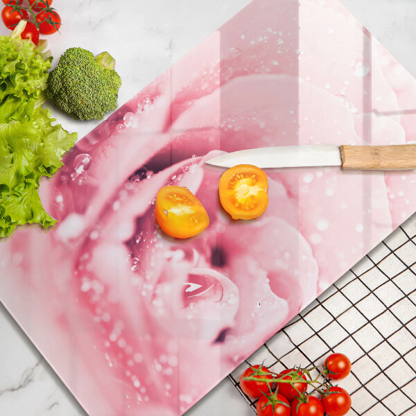 Tagliere in vetro Gocce di rugiada e fiore di rosa