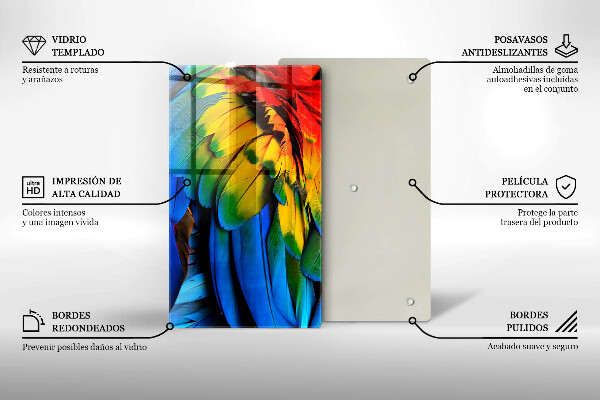 Tagliere in vetro Piume di pappagallo colorate