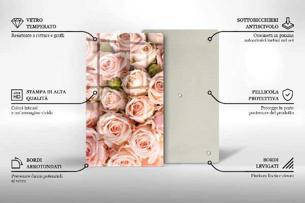 Tagliere in vetro Bouquet di rose delicate