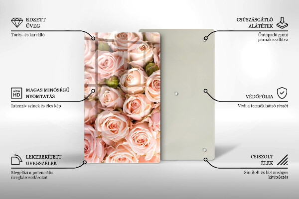 Tagliere in vetro Bouquet di rose delicate