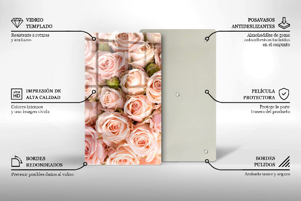 Tagliere in vetro Bouquet di rose delicate