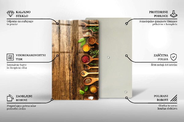 Tagliere in vetro Cucchiai di spezie in legno