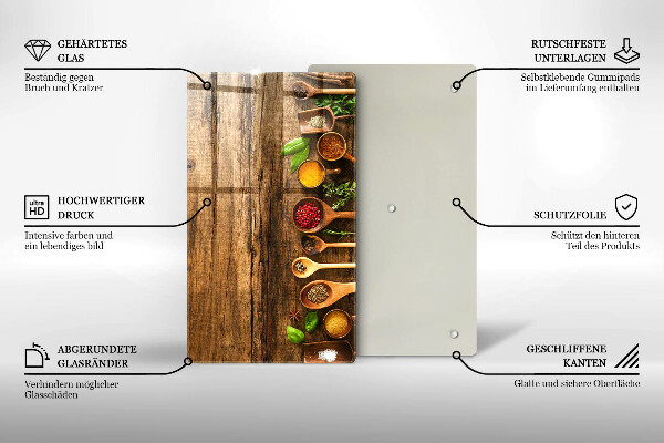 Tagliere in vetro Cucchiai di spezie in legno