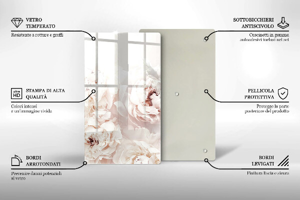 Tagliere in vetro Peonie pastello