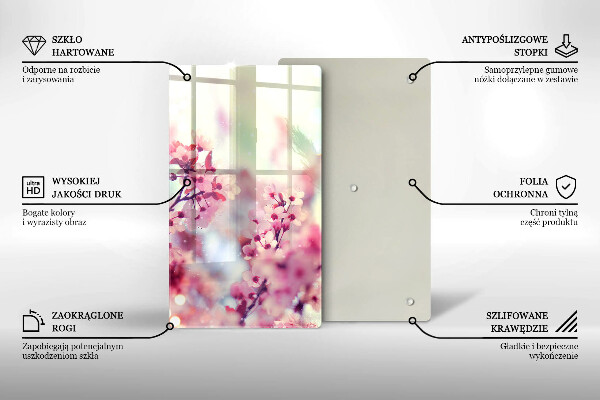 Tagliere in vetro Fiori rosa primaverili