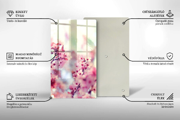 Tagliere in vetro Fiori rosa primaverili