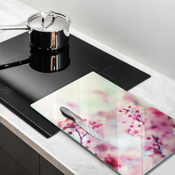 Tagliere in vetro Fiori rosa primaverili