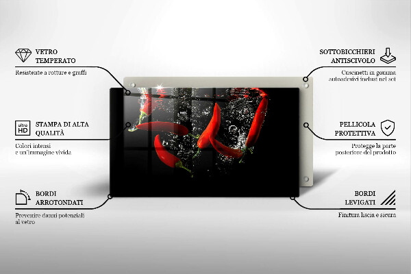 Tagliere in vetro temperato Peperoncini in acqua