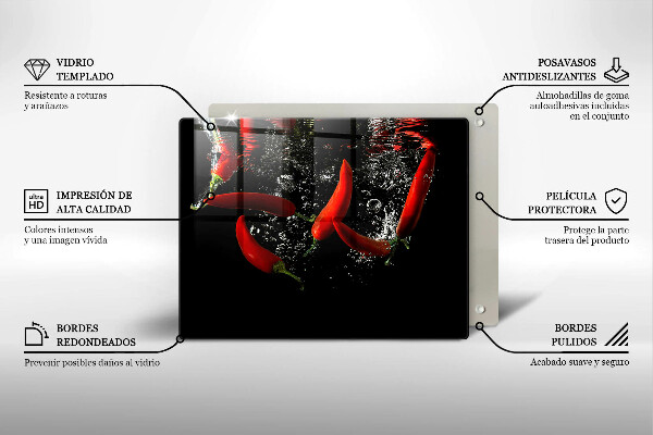 Tagliere in vetro temperato Peperoncini in acqua