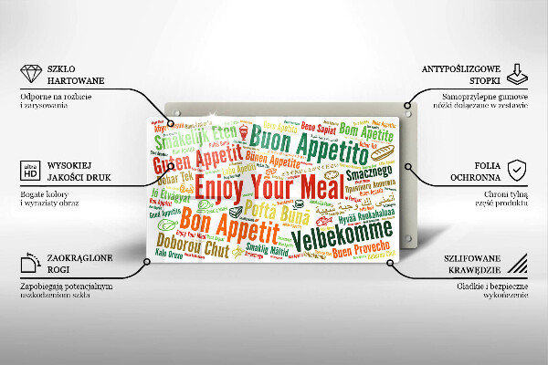 Tagliere in vetro Sottotitoli Buon appetito lingue