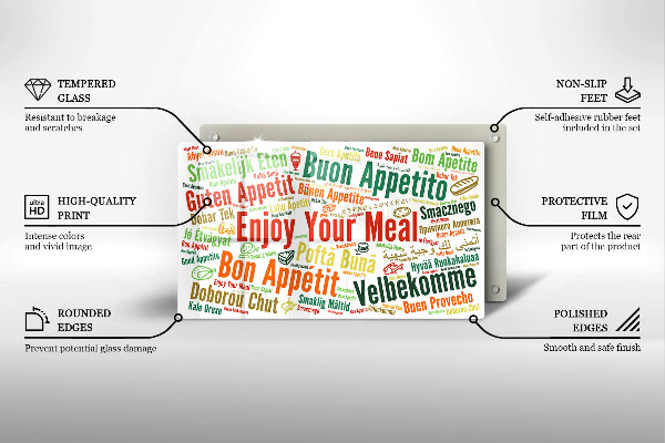 Tagliere in vetro Sottotitoli Buon appetito lingue