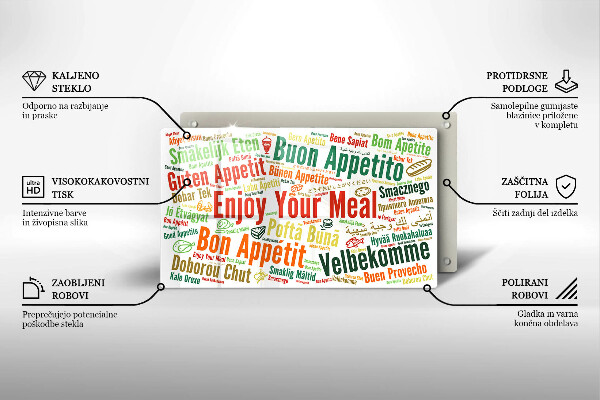 Tagliere in vetro Sottotitoli Buon appetito lingue