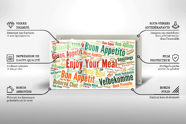 Tagliere in vetro Sottotitoli Buon appetito lingue
