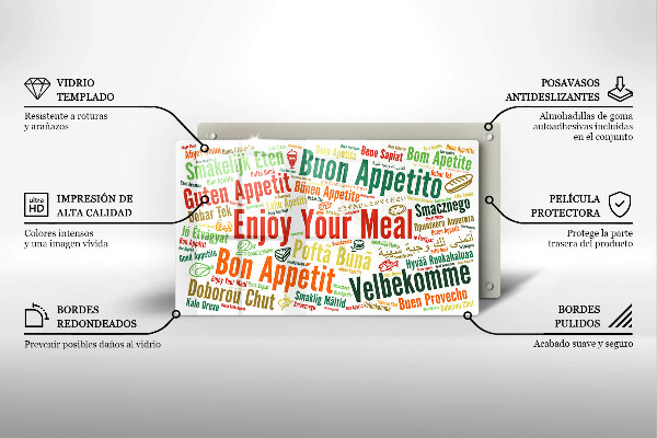 Tagliere in vetro Sottotitoli Buon appetito lingue