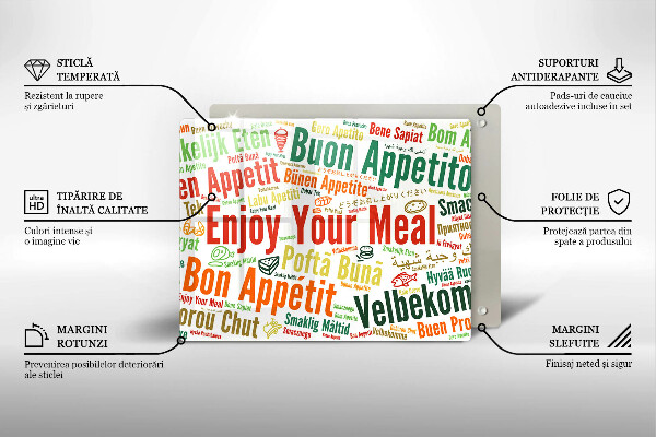 Tagliere in vetro Sottotitoli Buon appetito lingue