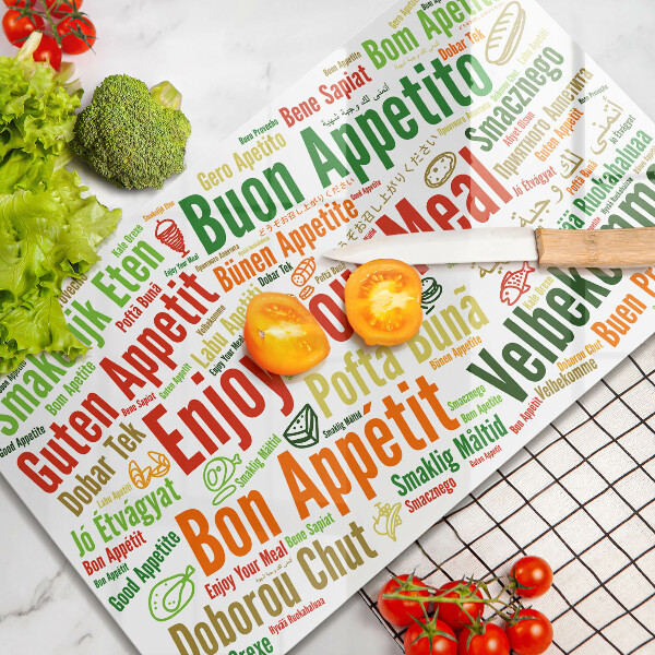 Tagliere in vetro Sottotitoli Buon appetito lingue