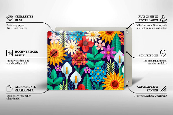 Tagliere in vetro temperato Illustrazione del prato dei fiori