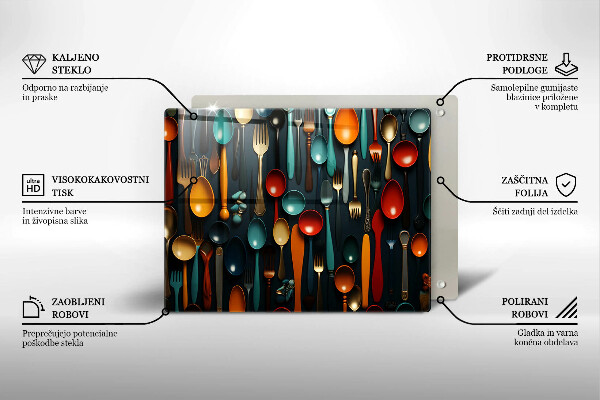 Tagliere in vetro Cucchiai e forchette colorati