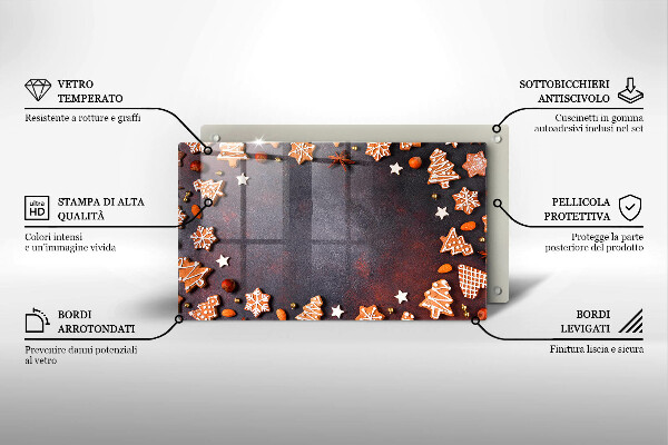 Tagliere in vetro Natale di pan di zenzero