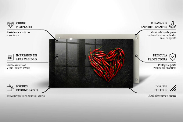 Tagliere in vetro Cuore di peperoncino
