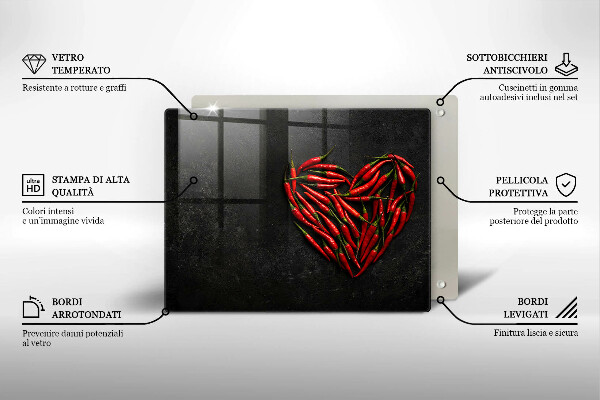 Tagliere in vetro Cuore di peperoncino