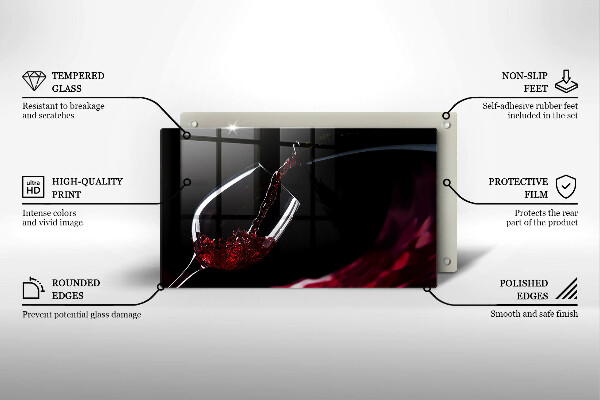 Tagliere in vetro temperato Un bicchiere di vino rosso