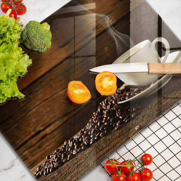 Tagliere in vetro temperato Tazzina da caffè in legno