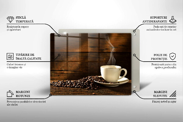 Tagliere in vetro temperato Tazzina da caffè in legno