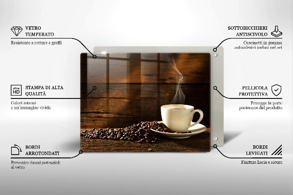 Tagliere in vetro temperato Tazzina da caffè in legno