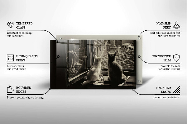 Tagliere in vetro temperato Città e finestra dei gatti